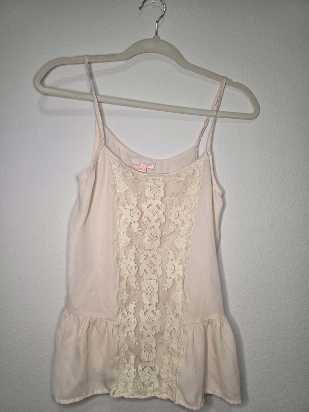 Junior Size Small Umgee Blush Pink Lace-Front Tank with Cream Embroidery
